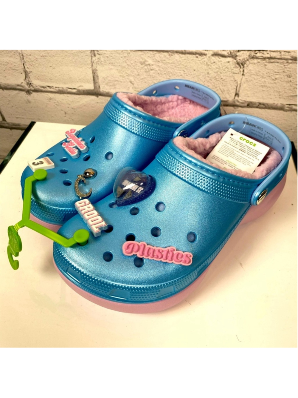 Crocs Mean Girls Limited Edition Platform Clogs Shoes Blue & Pink Lined Size 8
